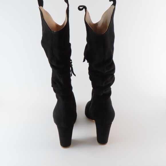 Mavette Vittoria Black Suede Slouch Boots Womens 40 US 10 Heeled Tall Boho - Picture 7 of 9